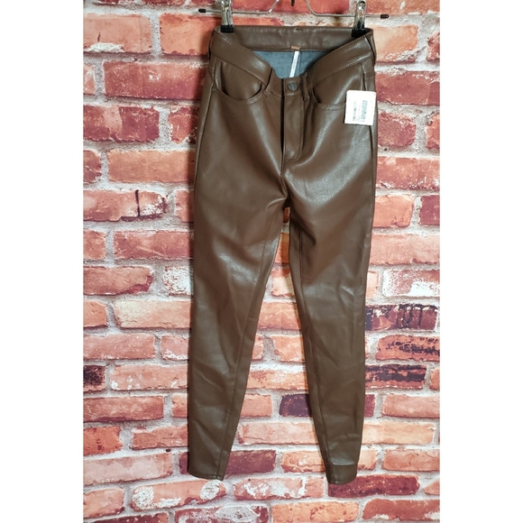 Free People Brown Vegan Leather High Rise Pants - Picture 2 of 3